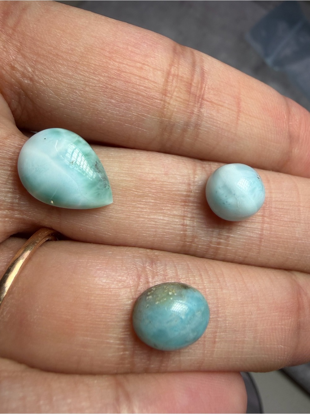 Natural Larimar Gemstone Cabochon Trio - Sky Blue Semi-Precious Stones